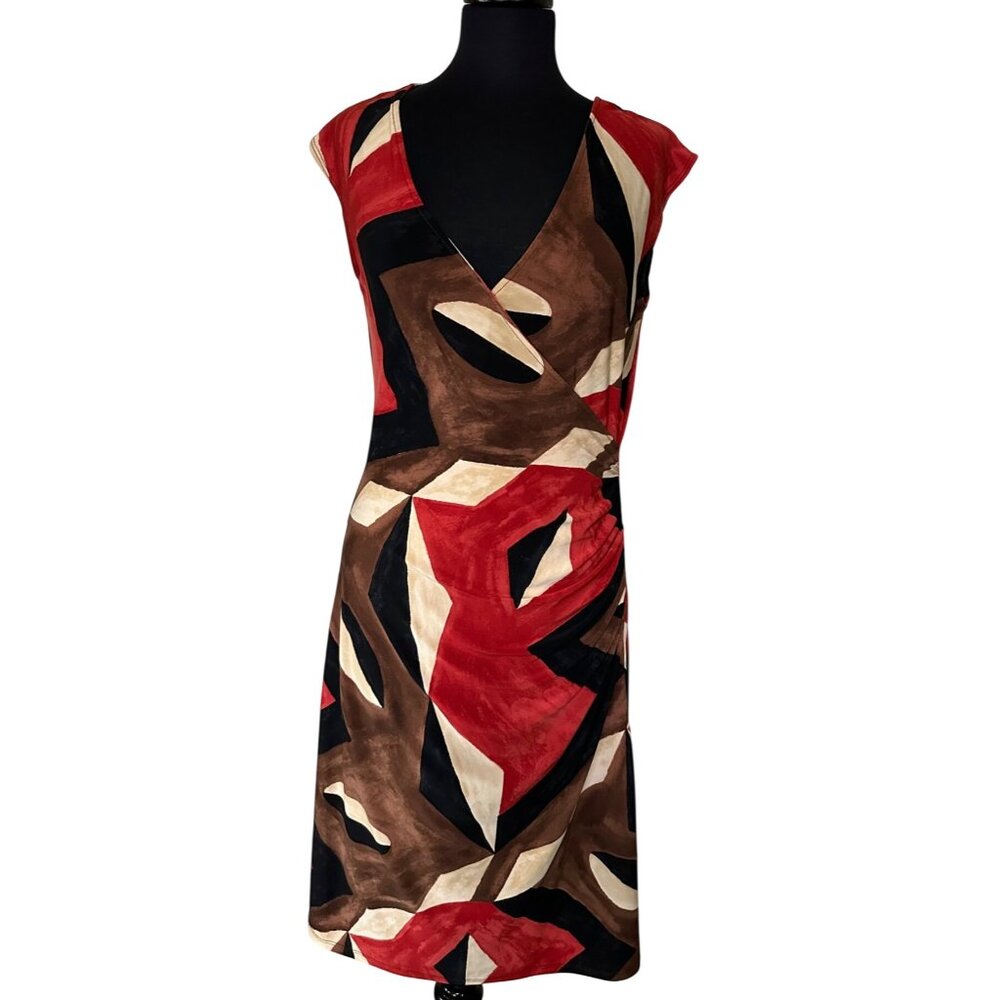 Women's Midi Geometric Print Low V-neck Dress Size Medium (BRAND UNKNOWN-READ)